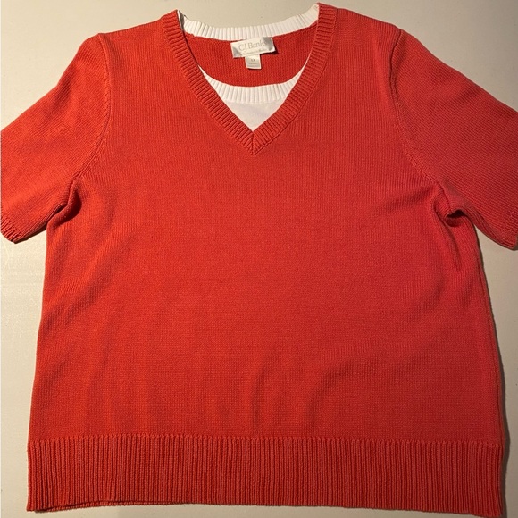 CJ Banks short sleeved pullover sweater, orange and white, 1X - Picture 7 of 13